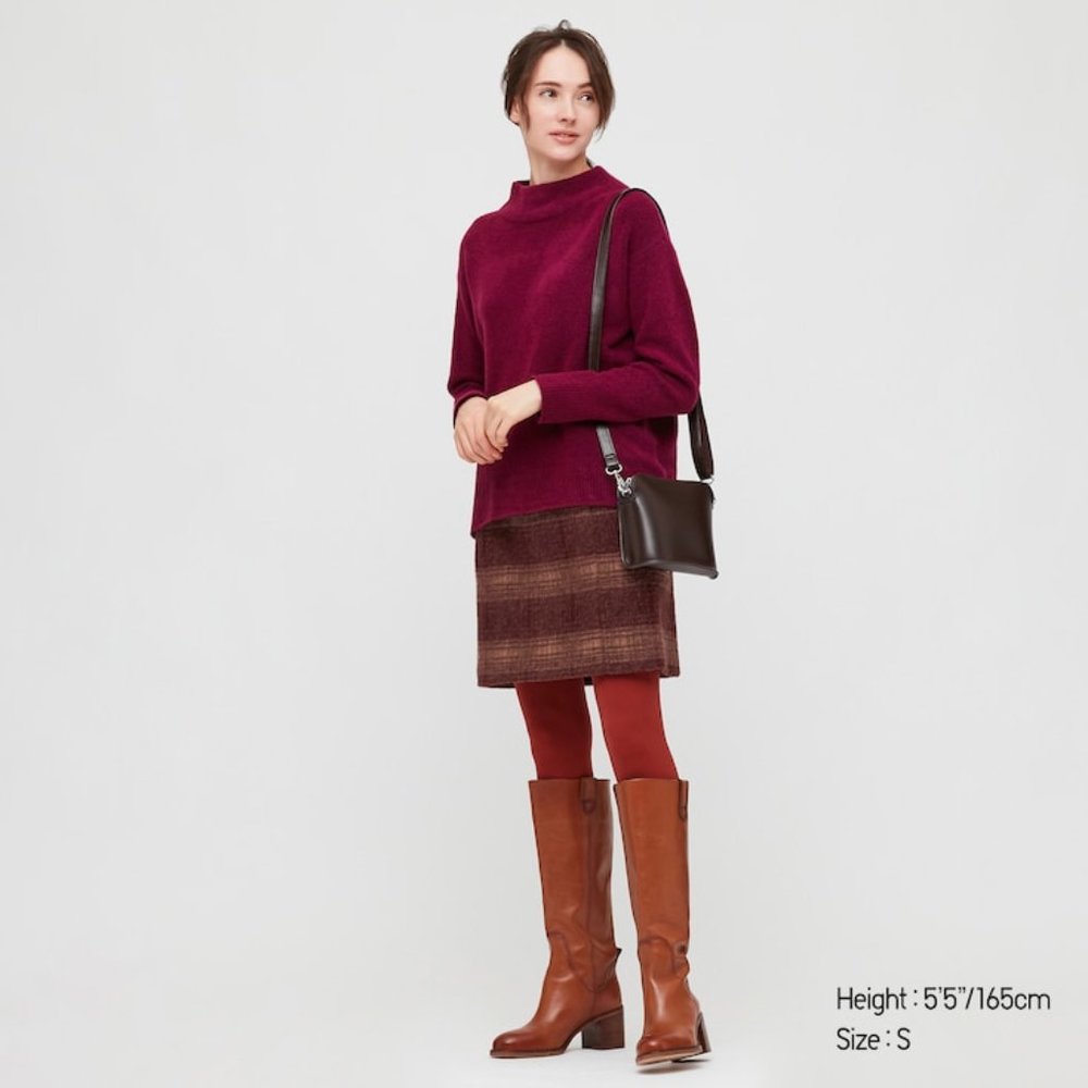 WOOL-BLEND MINI SKIRT WINE COLOR XXL